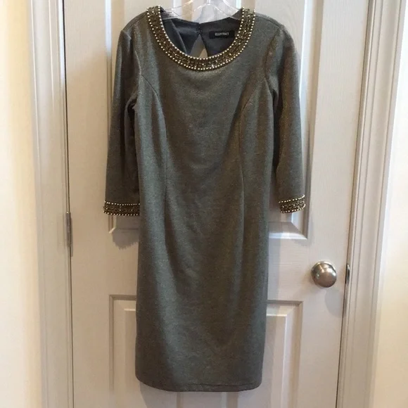 green emerald velvet dress ELLEN TRACY Women's Sheer Plaind Dress with Gold, Black, 14 at Amazon  Women's Clothing store